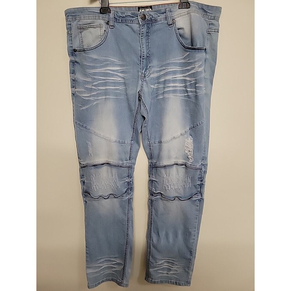 Gray Earth Jeans Mens 40x32 Blue Distressed Zippered Cotton Y2K Grunge Denim VTG
